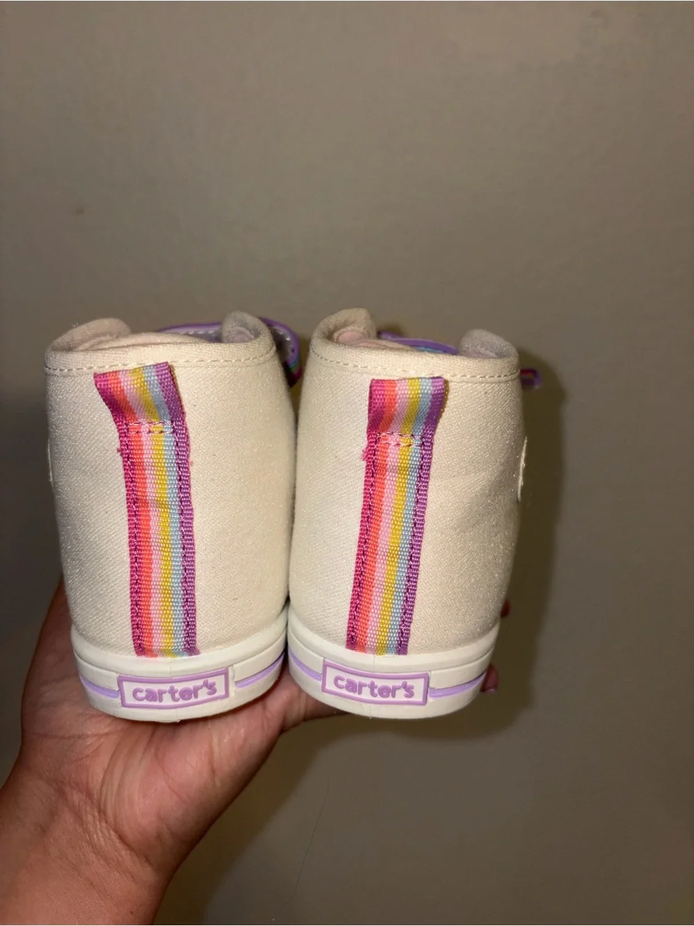 Carter's Rainbow Strap High Top Sneakers Toddler Girls Size 11 White Glitter